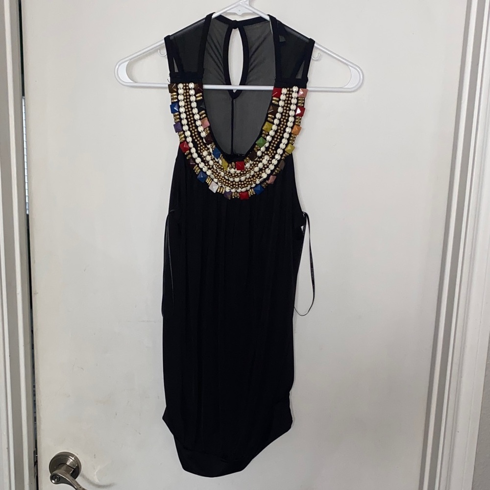 Forever 21 Black top with Colorful Beaded Neckline